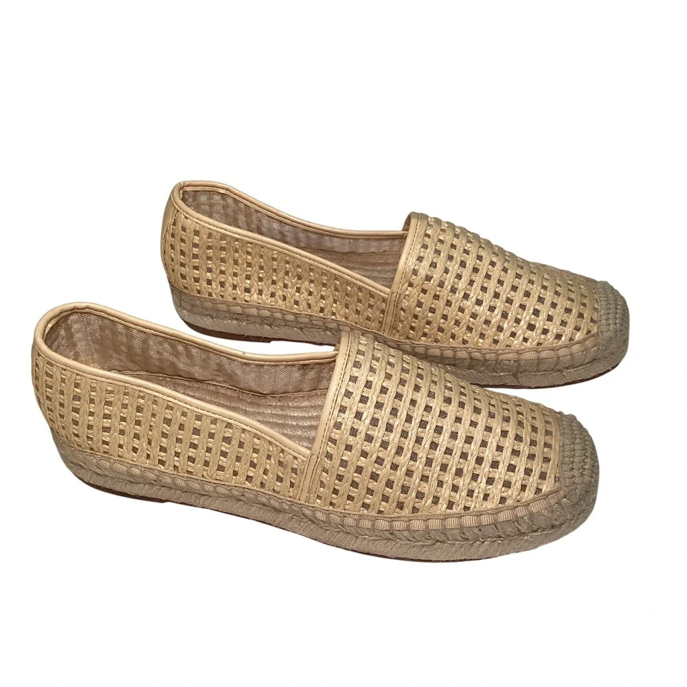 J.Crew Woven Espadrille Flats Tan Beige Slip On Shoes CH645 Women's 9.5 - no box